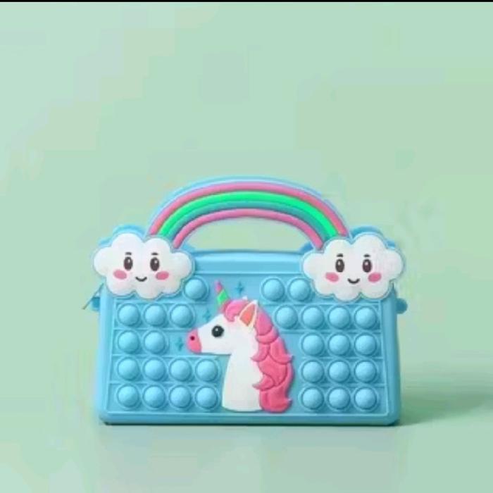 Tas Pop It Unicorn / Tas Anak Pop It /Tas selempang Pop it Relieve Stress Fashion Bag - Awan biru, P