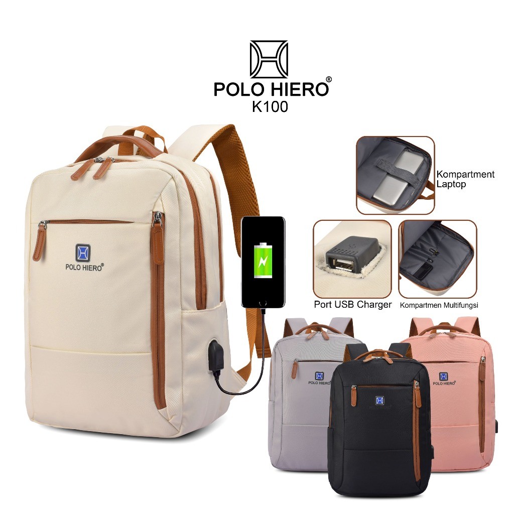 Tas Ransel Polo Hiero K100 Tas Sekolah Tas Travel Laptop Backpack Koper