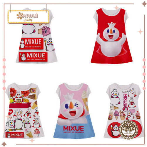 Tunik Tema Mixue Dress Animasi 3d Lucu Mascot Mixue Baju Anak Perempuan Usia 1-12 Tahun - Kawaii.clo