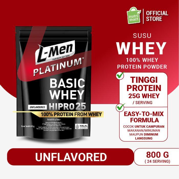 Buy 2 Free Shaker - L-Men Platinum Basic Whey Protein Unflavoured 800gr 1,7lbs - 25g Whey Protein - 
