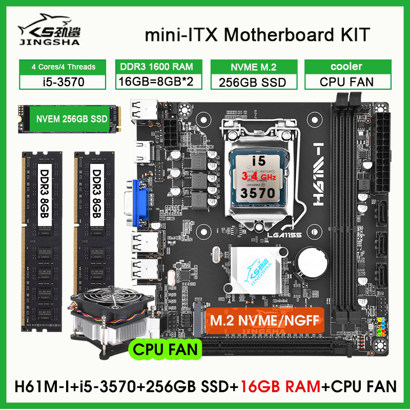H61 M-I mini ITX Desktop Motherboard LGA 1155 Set with Core I5 3570 16GB 1600MHz DDR3 PC Memory 256G
