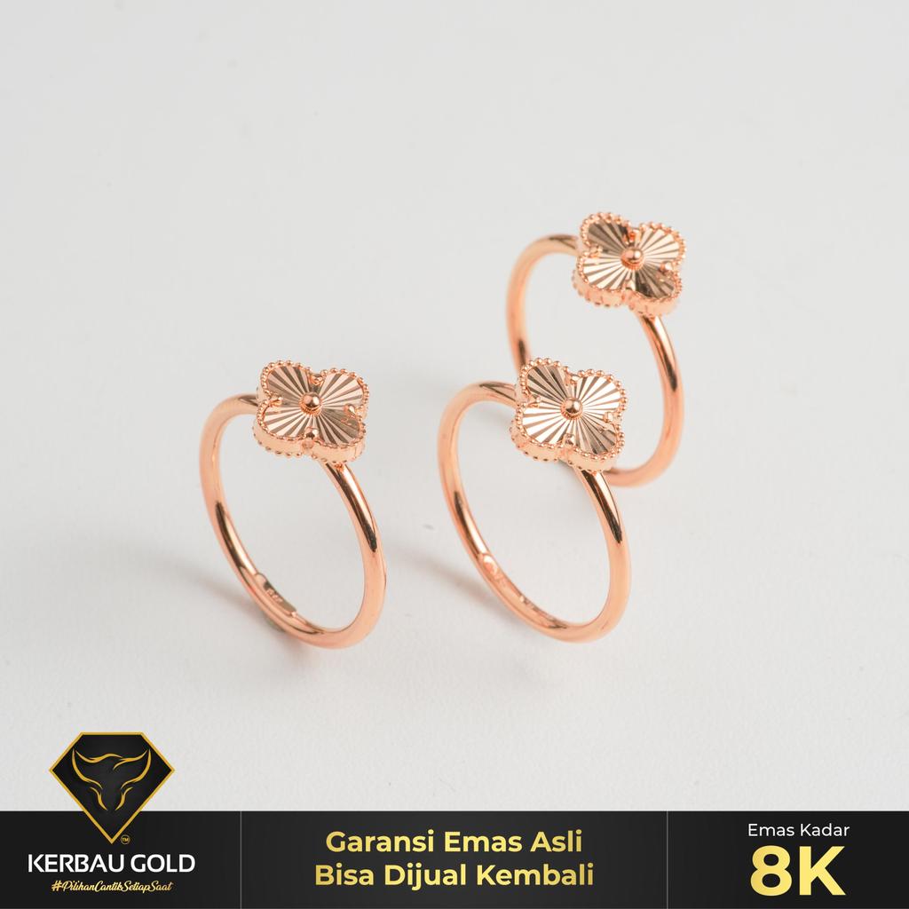 [Kerbau Gold] Cincin Emas Clover Alhambra 8K - Emas Asli 100%