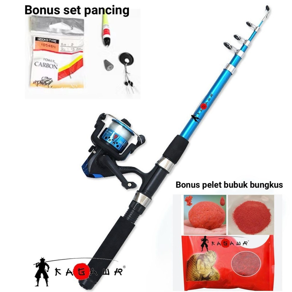 Set Paket Joran Pancing Antena Carbon Kagawa Antena lengkap Pelet tegek Reel Pancing Rill Telescopic