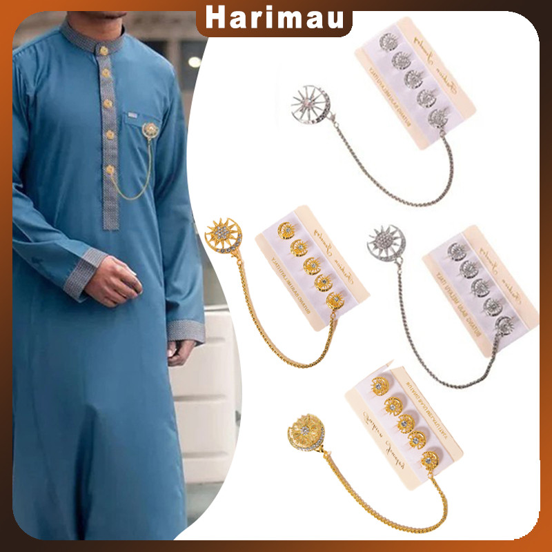 Butang Baju Melayu Pria Kancing/Set Kancing Logam Simbol Bintang Dan Bulan Islami/Perhiasan Pakaian 