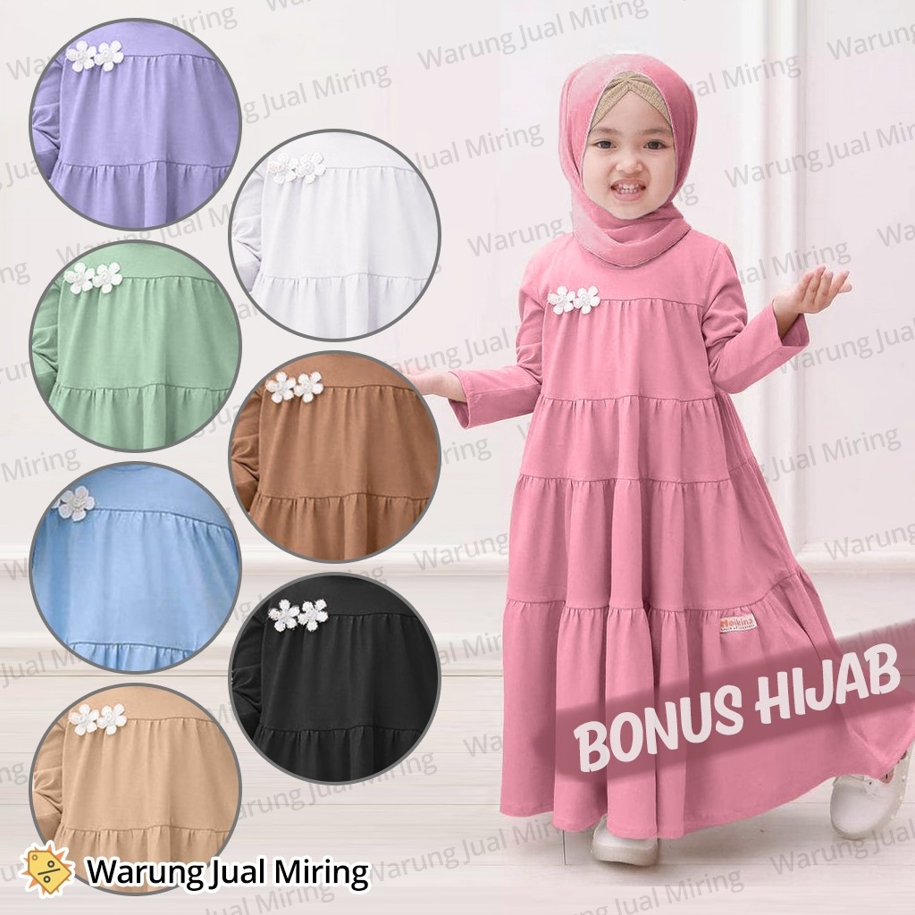 Setelan Gamis & Hijab Anak Perempuan 1-16 Tahun Set Abaya Baju Muslim Viral Jilbab Kerudung Bergo Ba