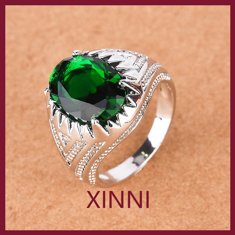 XINNI Cincin Perak S925 Batu Zircon Hijau Baru Pria