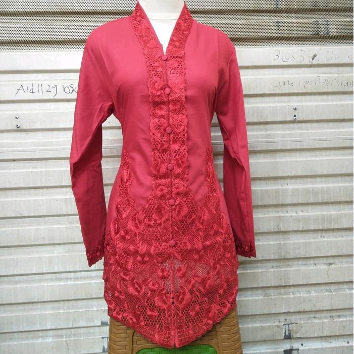 KEBAYA ENCIM MERAH BUNGA KUNING - lengan panjang, M