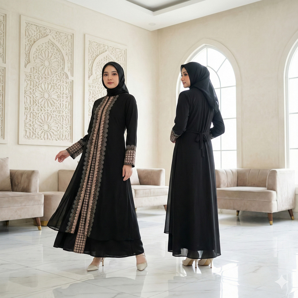 Abaya Hitam Premium Bordir Payet Elegan Muslimah