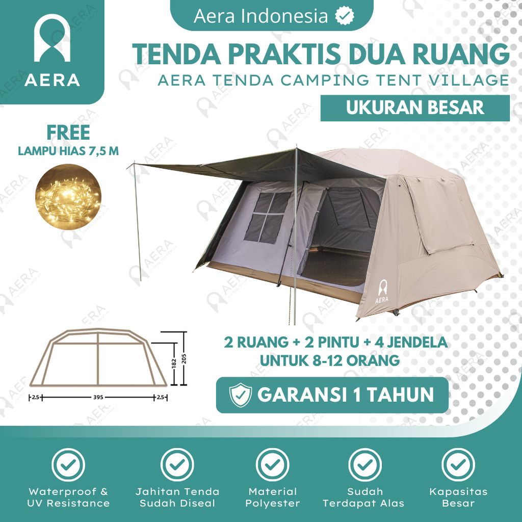 AERA TENDA CAMPING TENT VILLAGE BESAR 8 - 12 ORANG SEMI OTOMATIS ANTI UV | TENDA CAMPING KELUARGA BE