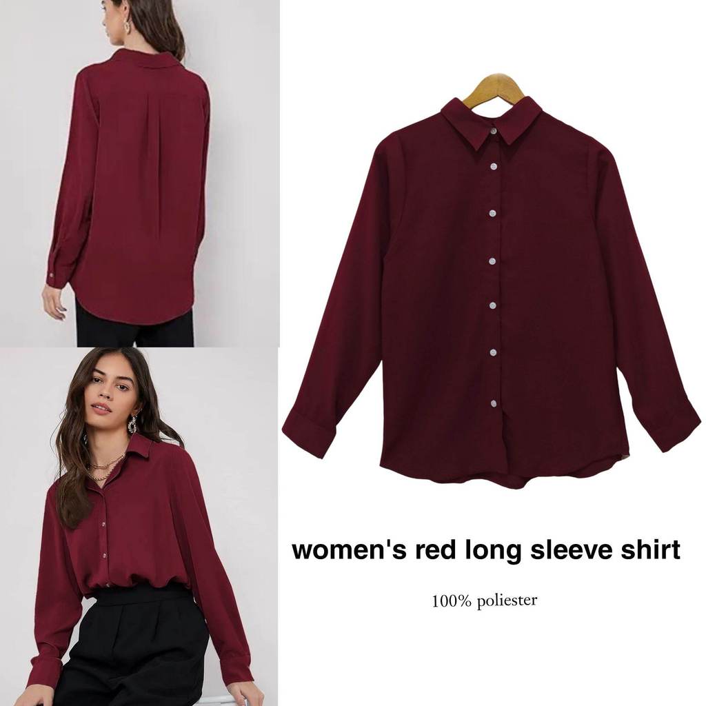 H*M Women's Maroon Longsleeve  Shirt/kemeja wanita/kemeja wanita terbaru dan termurah