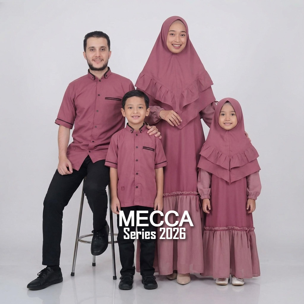 Sarimbit Keluarga Baju Muslim Set Couple Gamis Terbaru Mecca Mauve Dress Pasangan