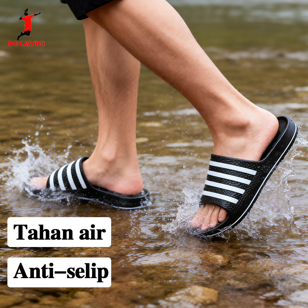 IINKAYNI Sandal Karet Pria Empuk Tebal Sandal Slide Slop Pria Kece Sandal Pria Karet Empuk Anti Slip