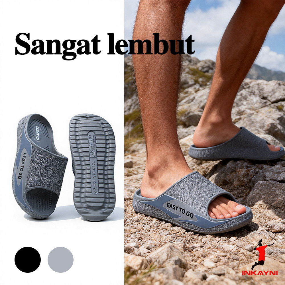 INKAYNI Sandal Karet Pria Empuk Tebal Sandal Slide Slop Pria Kece Sandal Pria Karet Empuk Anti Slip 