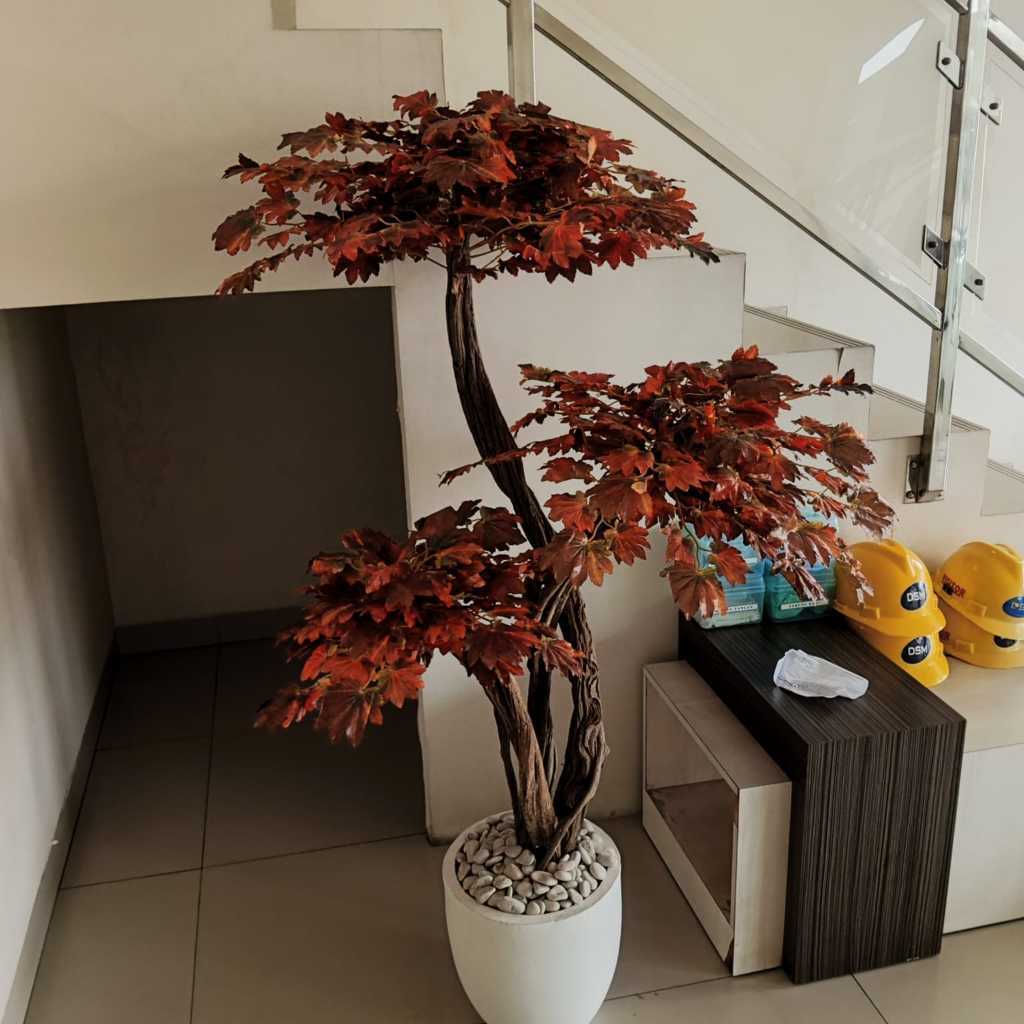 READY Tanaman Pohon Maple Artificial Lengkap Pot Pohon Maple Tinggi 170 cm dengan Daun Merah Menarik