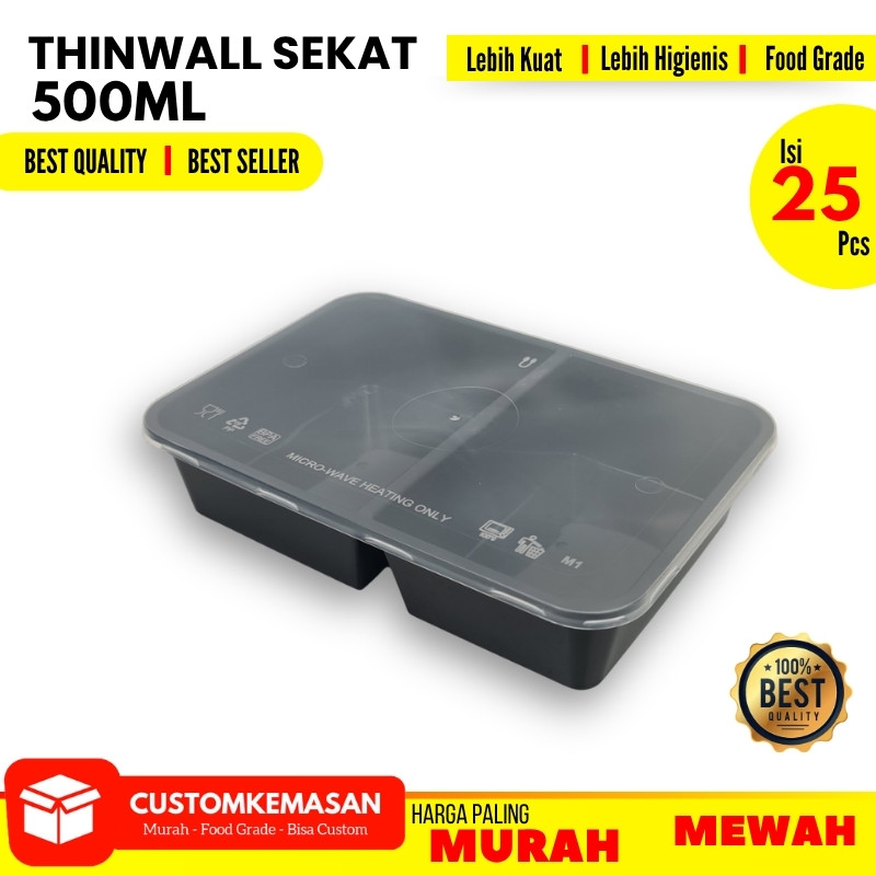 Thinwall Sekat 500ml / Thin Wall Sekat 500ml / Box Makanan / Wadah Makanan / Lunch Box Plastik / Ben