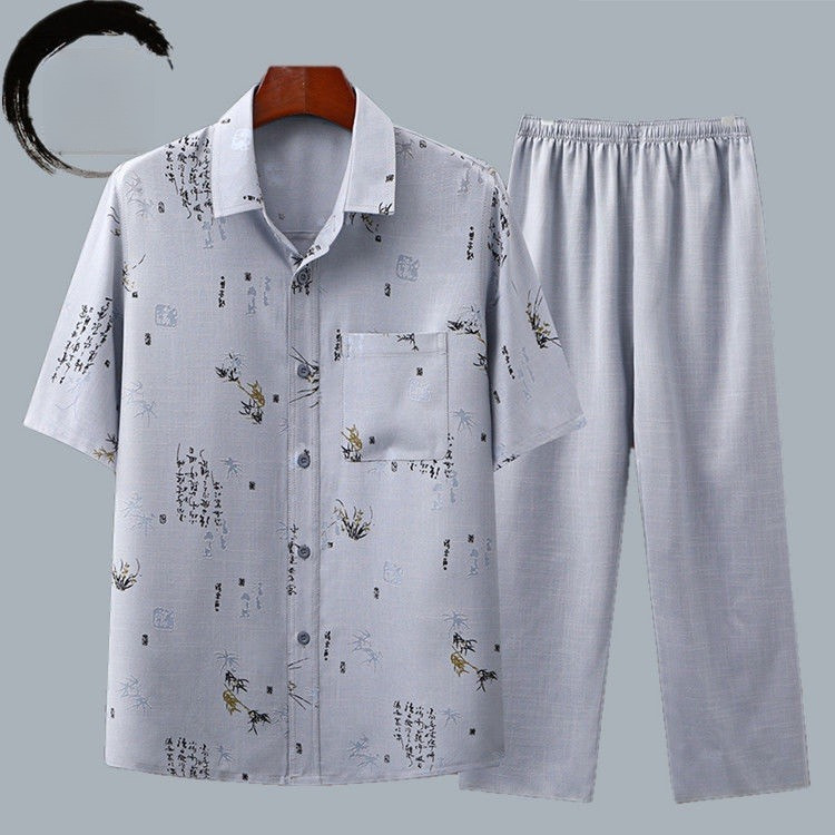 Kemeja Pria - Lengan Pendek, Linen & Katun, Longgar, Kerah, Untuk Musim Panas