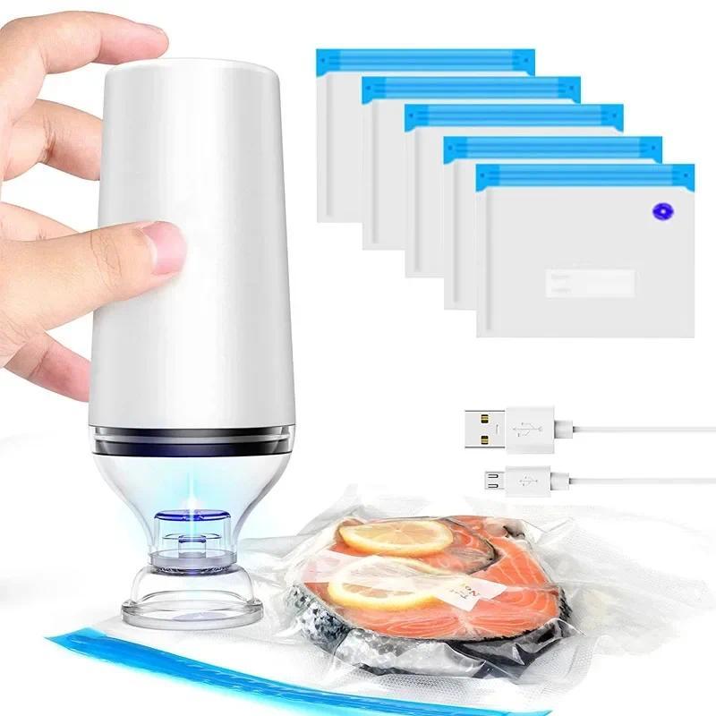 Electric Handheld Vacuum Sealer Pump Reusable Vacuum Food Storage Zipper Bags Set Portable USB Recha