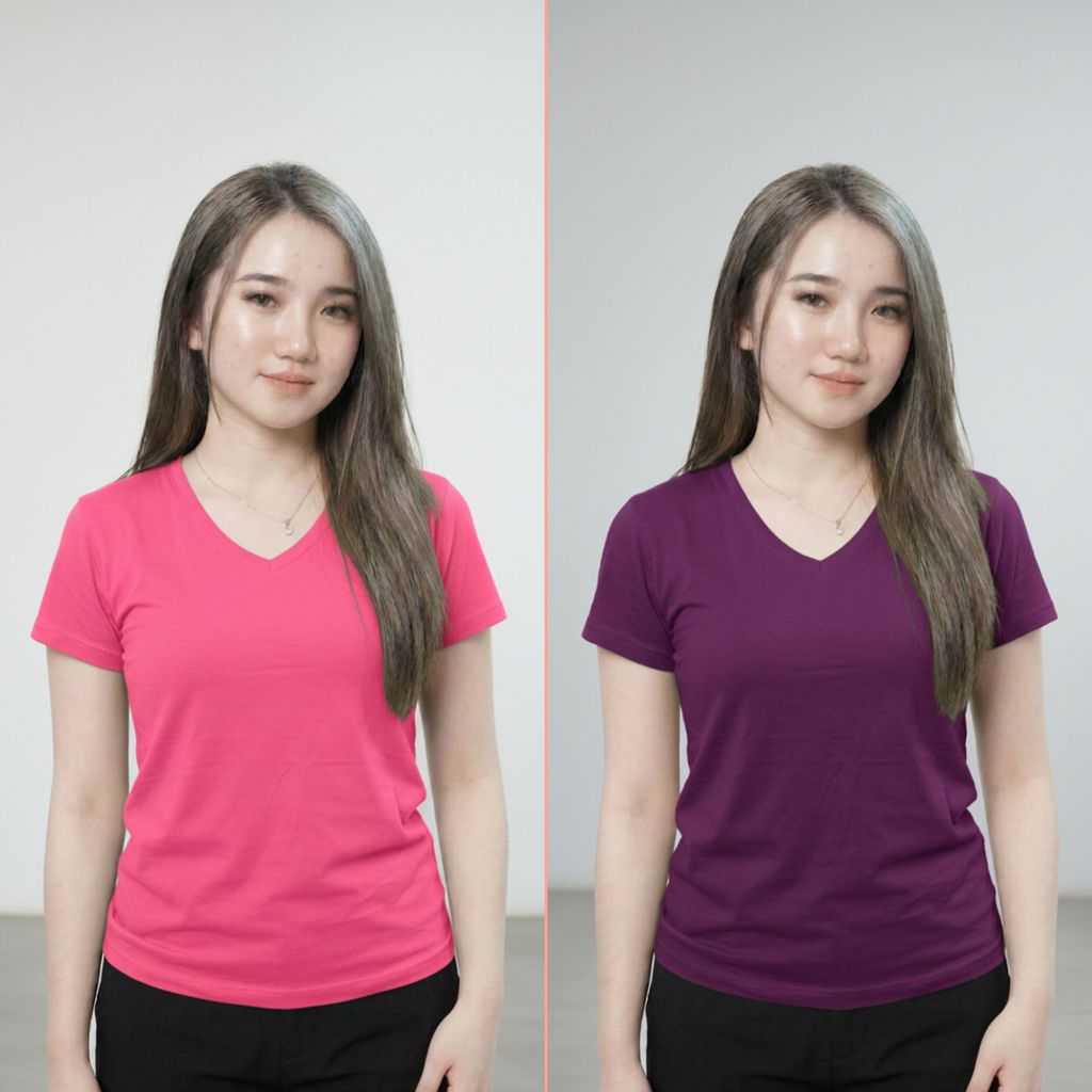 Kaos Polos Tebal V Neck Kaos Santai Wanita Lengan Pendek Deker V neck