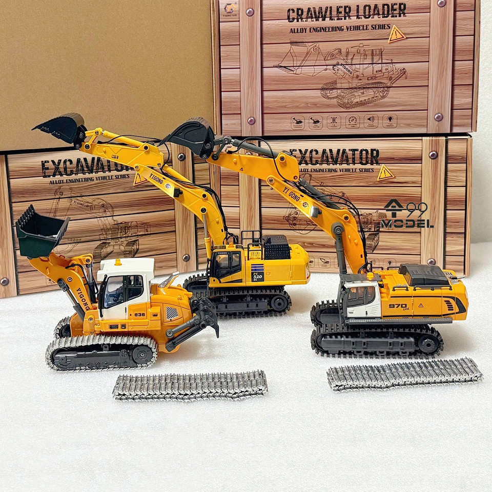 Mini RC Excavator Loader 1/50 970 520 Excavator 636 Loader Electric Simulation Model Metal Track Lig