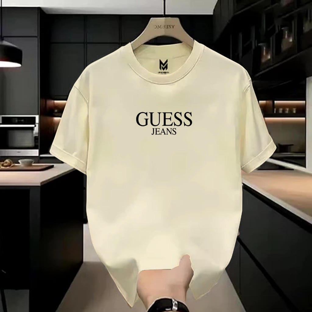 COD 100% Cotton Baju Kaos Keren!!! Kaos Distro Motif GUESS Text Hitam Premium Quality Kaos Cotton Co
