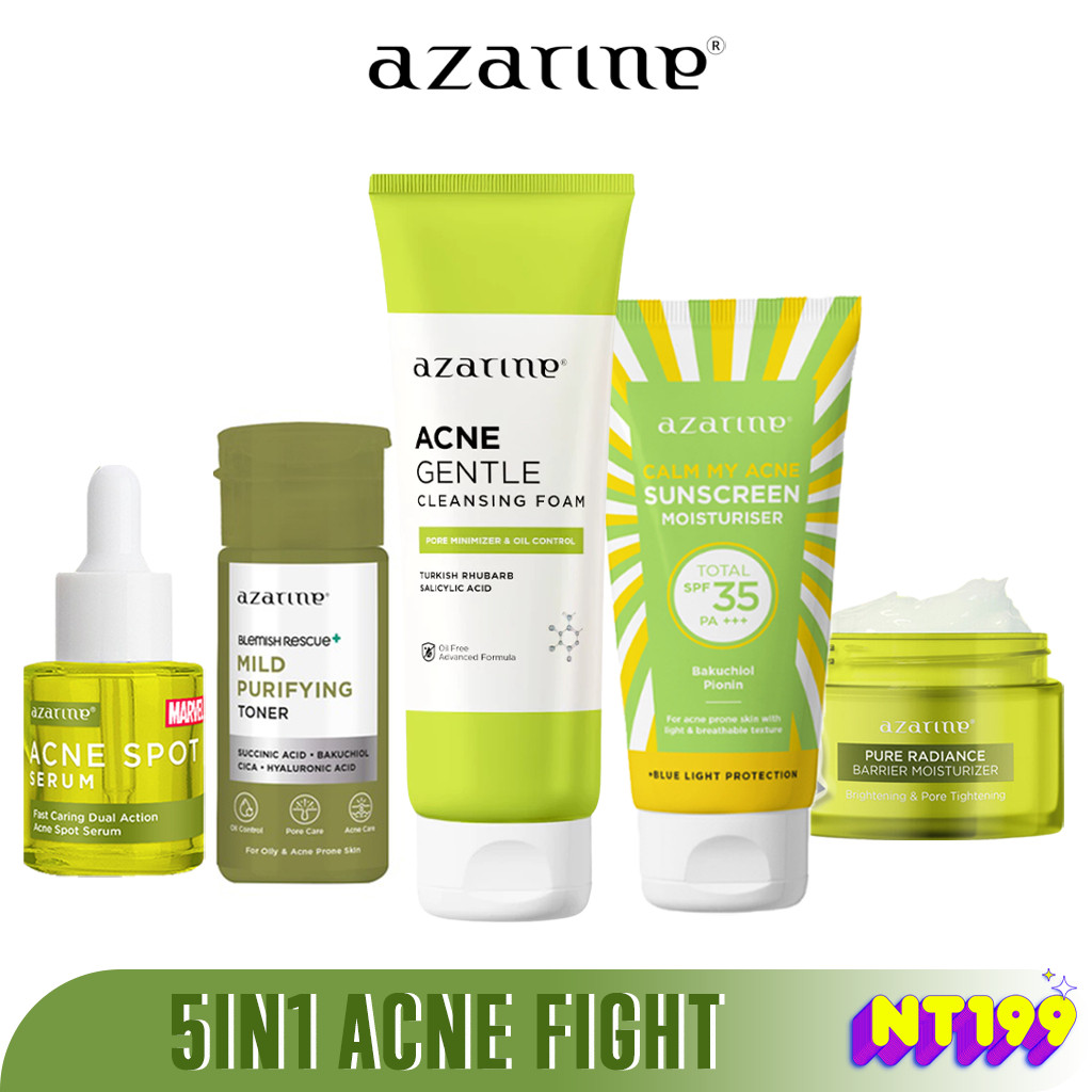 AZARINE Paket Acne Lengkap 5IN1 Skincare Wajah Berjerawat Berminyak Beruntusan