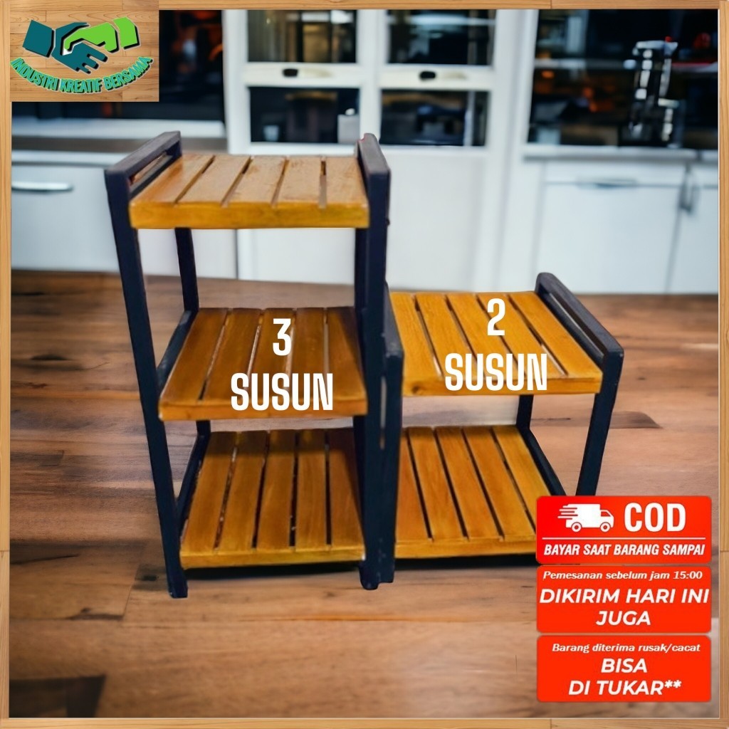 FULL FINISHING Rak Susun Kayu Minimalis Serbaguna / Rak Dispenser, Galon, Rice Cooker 2 Susun 3 Susu