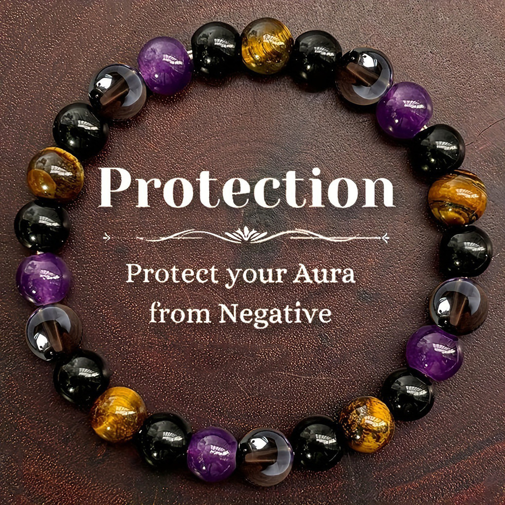 Gelang Harimau Mata Batu Teh Kristal Amethyst Gelang Hitam