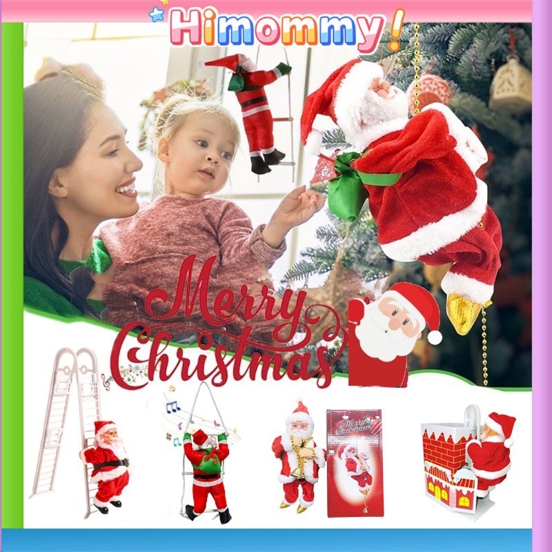 SUMERKAN Mainan Santa Claus Mainan Santa Claus Elektrik Mainan Musik Santa Claus Yang Memanjat Tali 