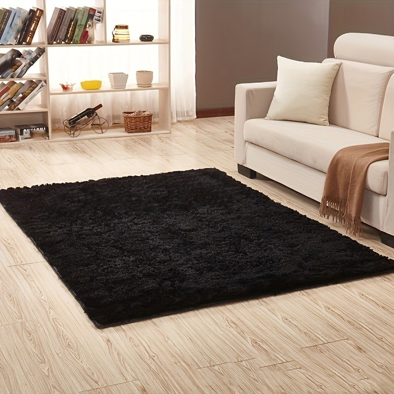 High quality fluffy area carpet black shag rug, extra soft and shag rug, interior plush rug bedroom 