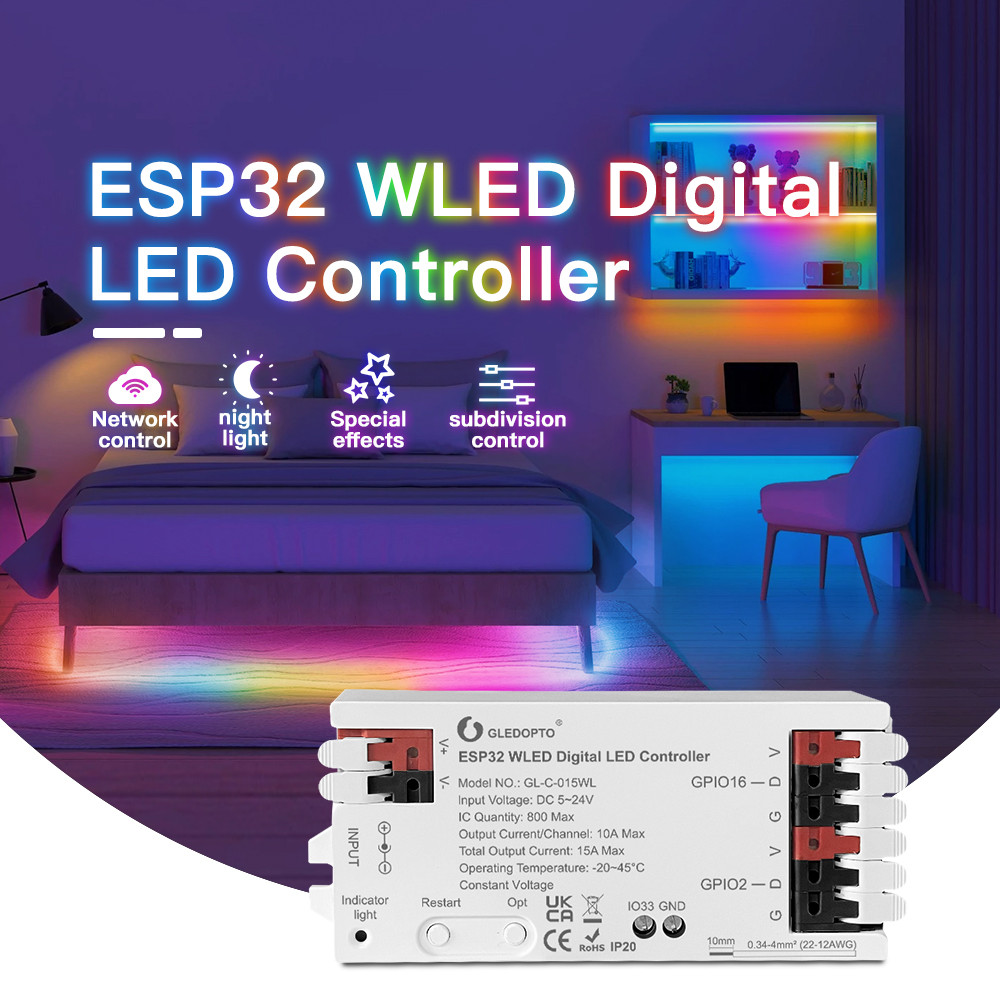 GLEDOPTO ESP32 WLED LED Controller Dynamic RGB IC IO33 Y App Easy Wiring WS2811 WS2812 SK6812 TM1814