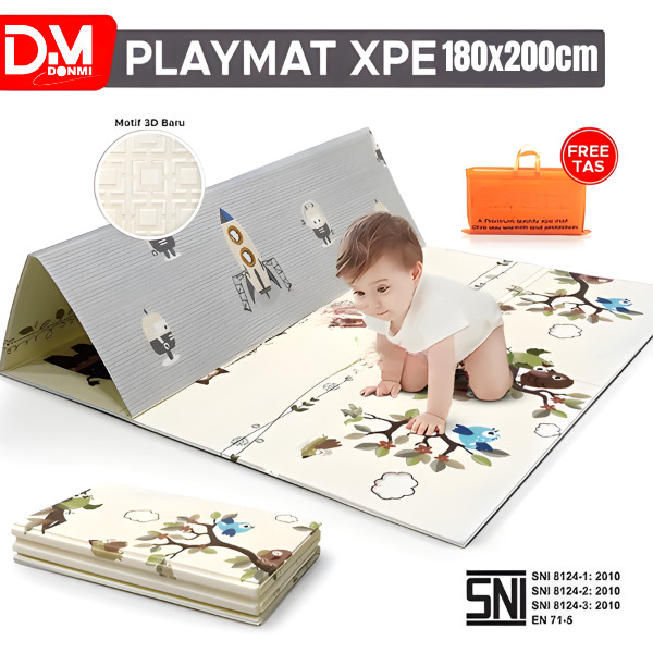 DONMI SNI J Playmat Bayi Karpet Lipat Playmat Matras Lipat Duduk XPE Ukuran 180x200 Polos Motif Teba