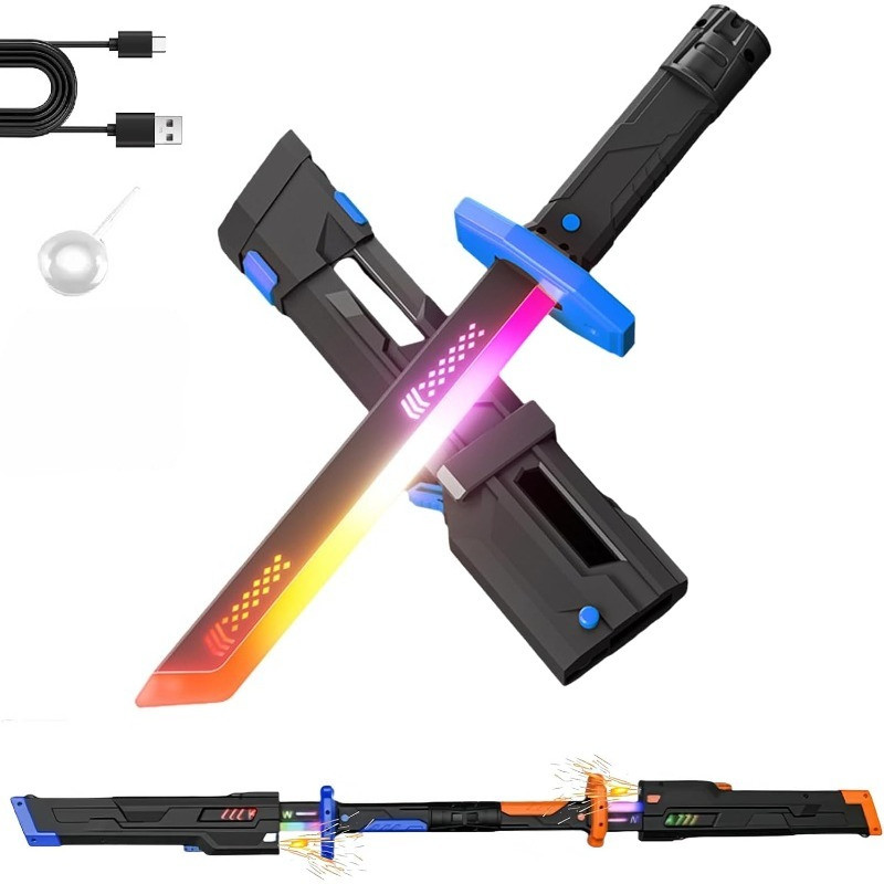 Spark Effect Sword,Colorful Streamer Glowing Sword with Spark Smoke Effect 7Color Light Swords Toy f