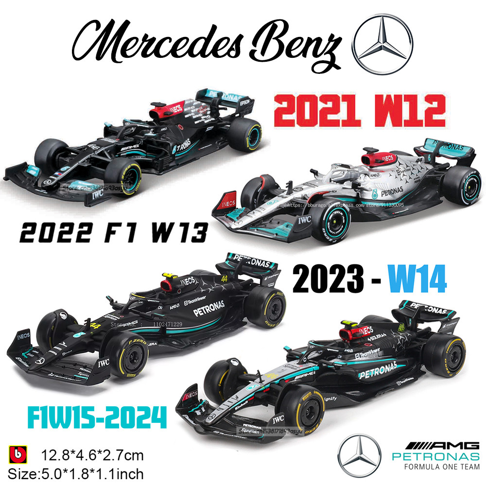 Bburago 1:43 F1 Mercedes Benz 2021/2022/2023/2024 W12/W13/W14/W15 #44#77#63 Lewis Hamilton Alloy Car