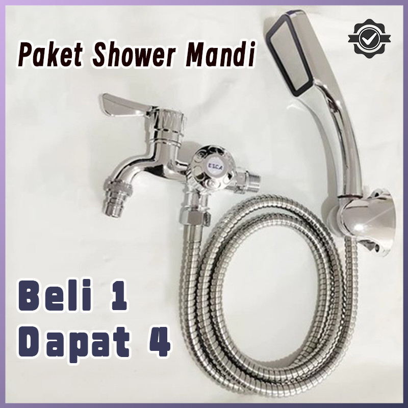 Set Kran Mandi Paket Kran Besi Tahan Karat Plus Kran Shower Set Kran Mandi Shower Head Anti Bocor & 