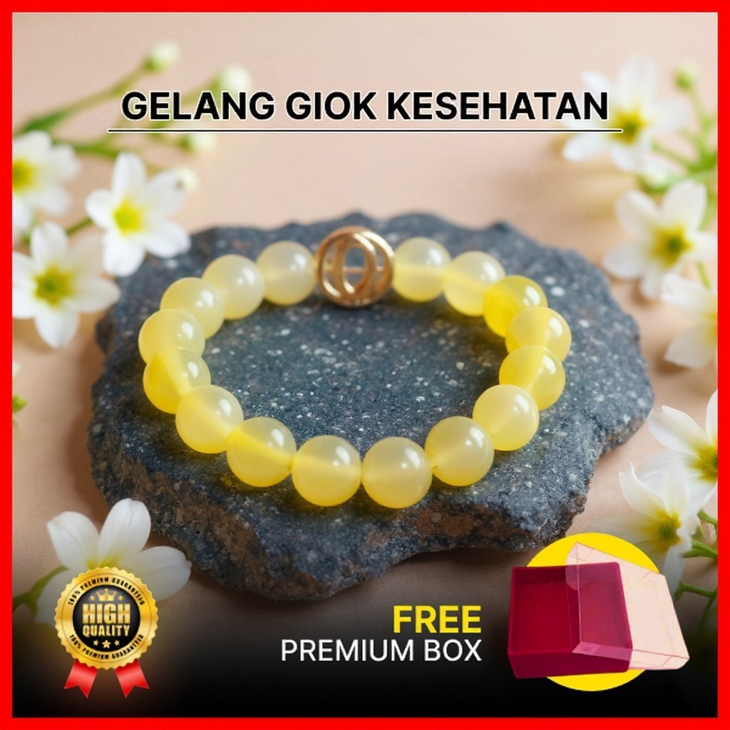 AMURA Gelang Batu Giok Kuning Elastis / Batu Alam Pria Wanita / Fashion Healing Bracelet