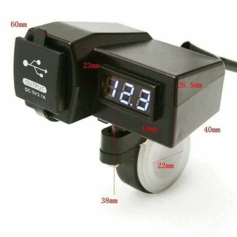 Voltmeter Digital Plus USB Charger Hp Motor Voltmeter Digital Charger 2 Soket USB Charger Hp Stang  