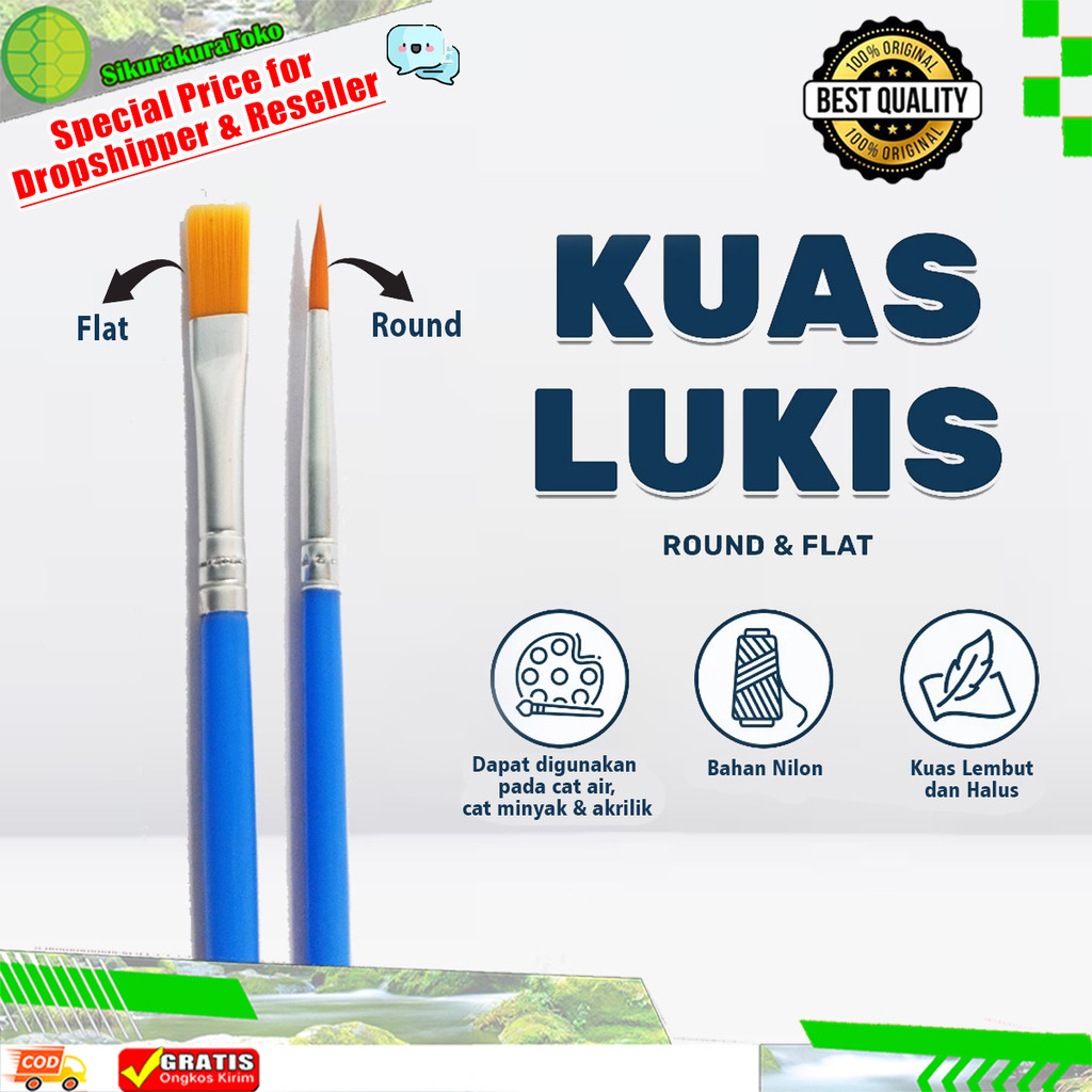 (SKO) Kuas Lukis Cat Air Cet Minyak Akrilik Brush Flat Round Kecil Paint Brash Painting By Numbers A