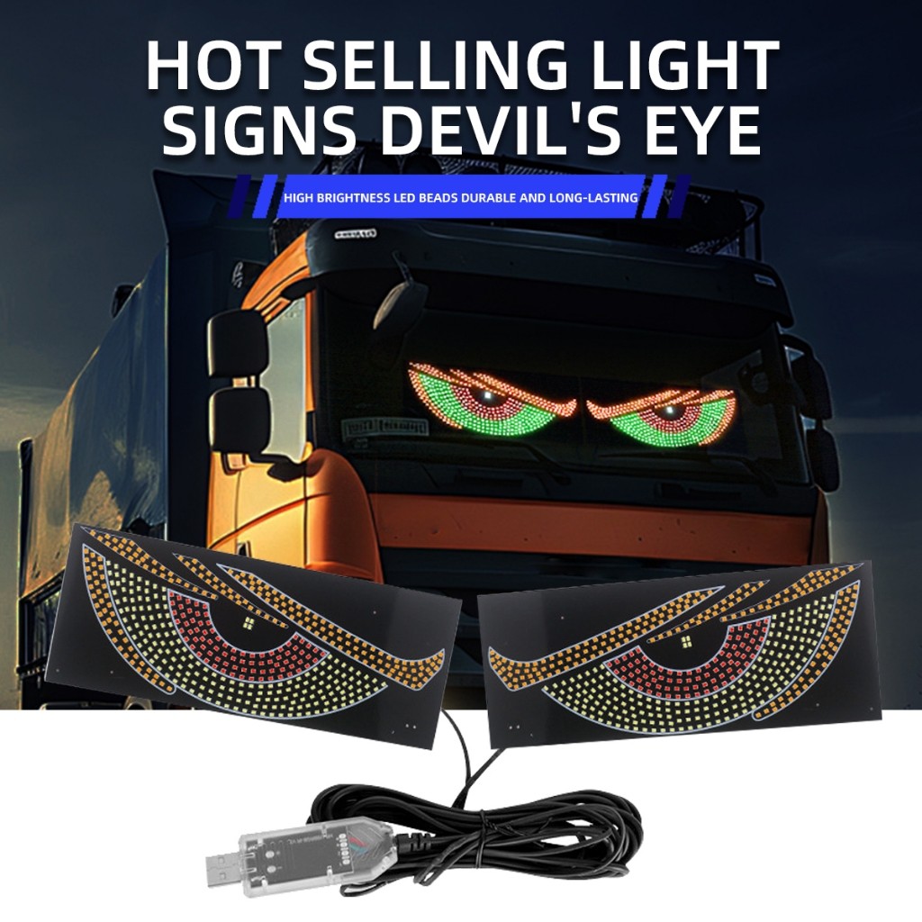 Lampu Mata Setan Mobil LED Car Devil Eye Light Matrix Pixel Panel RGB Dinamis Mata Setan Animasi Tam