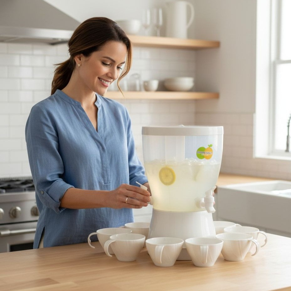 Dispenser Air 3 Sekat + Gelas Tempat Air 3 In 1 Jus Sirop 3 Kran Plastik Foodgrade Golden Sunkist