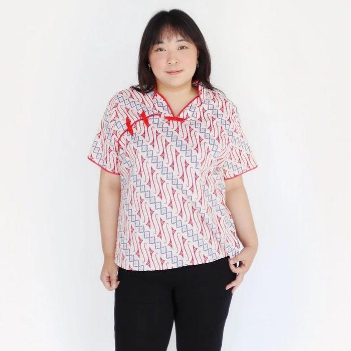 Promo BLOUSE BAJU BATIK WANITA CHEONGSAM QIPAO JUMBO BIG SIZE OVERSIZE 331 A - RED Ori