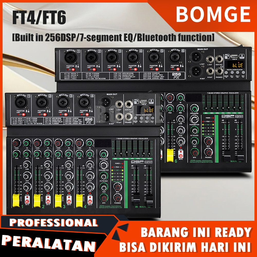 BOMGE FT4/6 Mixer Audio 4/7Channel Professional 256DSP MIXER Outdoor Sound Card KTV Digital Reverber