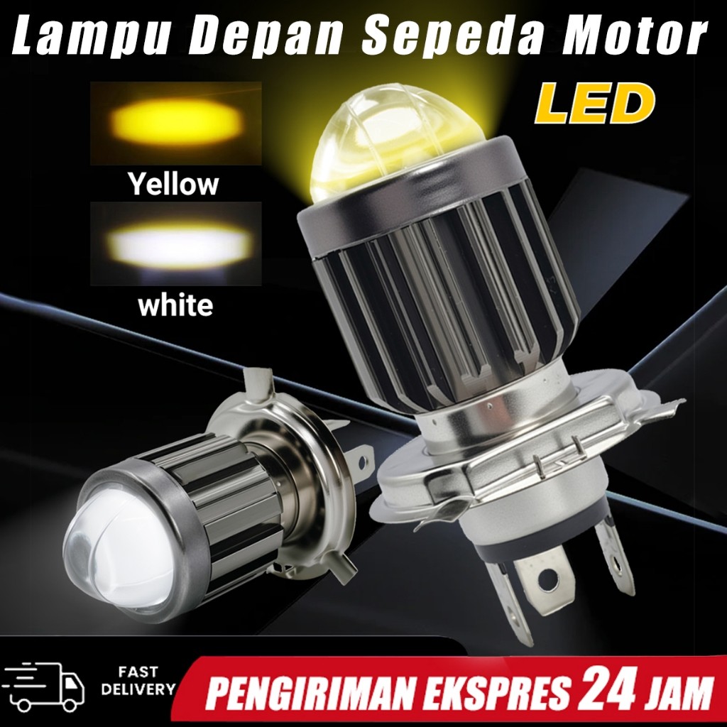 Lampu Depan Motor LED H4 Super Terang High Low Beam 10000 Lumens Headlamp Motor 2 Warna Cool Warm Wh