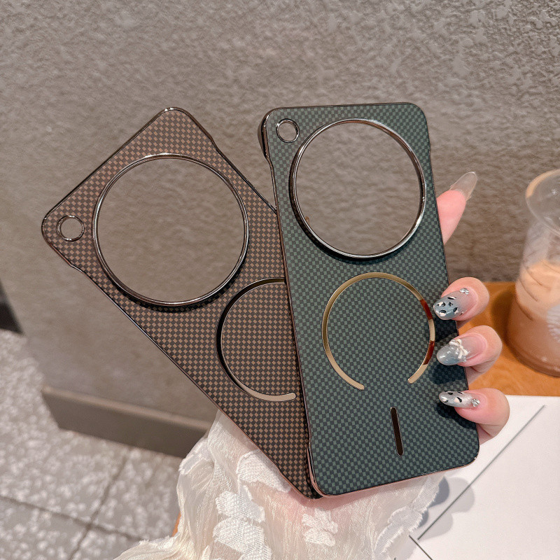 Untuk OPPO Cari X8 Ultra X8 Pro X8S + Electroplated Slim Frameless Carbon Fiber Kevlar Pattern Magne