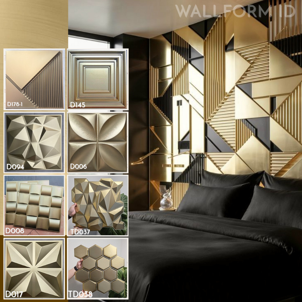 Gold dan Rustic 50cm, 3D Wall Panel Wallpanel PVC