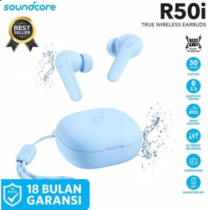 ANKER Soundcore R50i Stick TWS Earphone Wireless Bluetooth 5.3 A3949 Bass Earbuds - R50i Biru