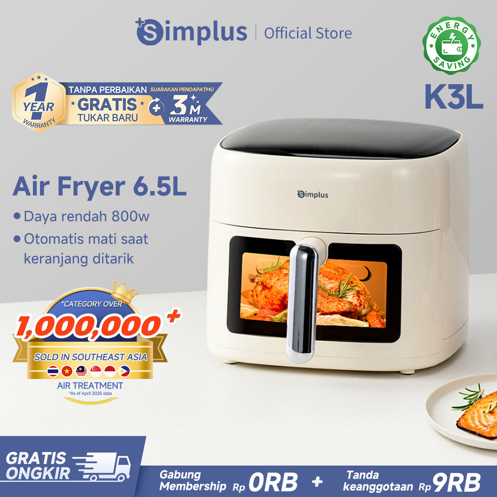Simplus Transparan Air Fryer Digital 6.5L Layar Sentuh LCD 10 Menu Pilihan Hemat Listrik & Anti Jegl