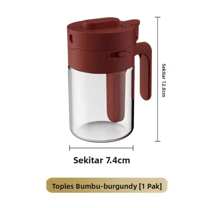 Promo Kotak bumbu multifungsi, toples bumbu dengan sendok, toples bumbu kaca transparan, kotak bumbu