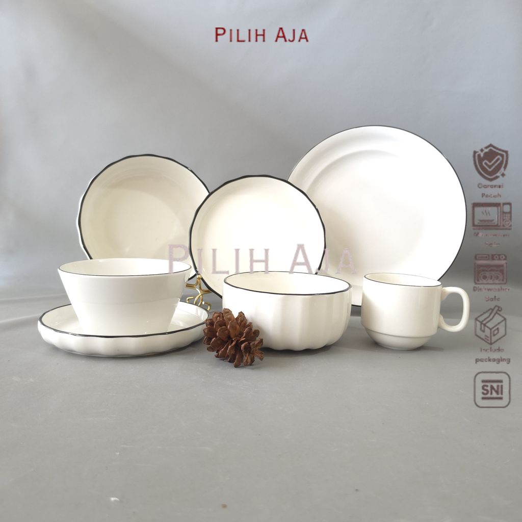 TANITI Piring Mangkok Keramik Satuan Putih Piring Mangkok Set Bulat Cantik Polos Murah