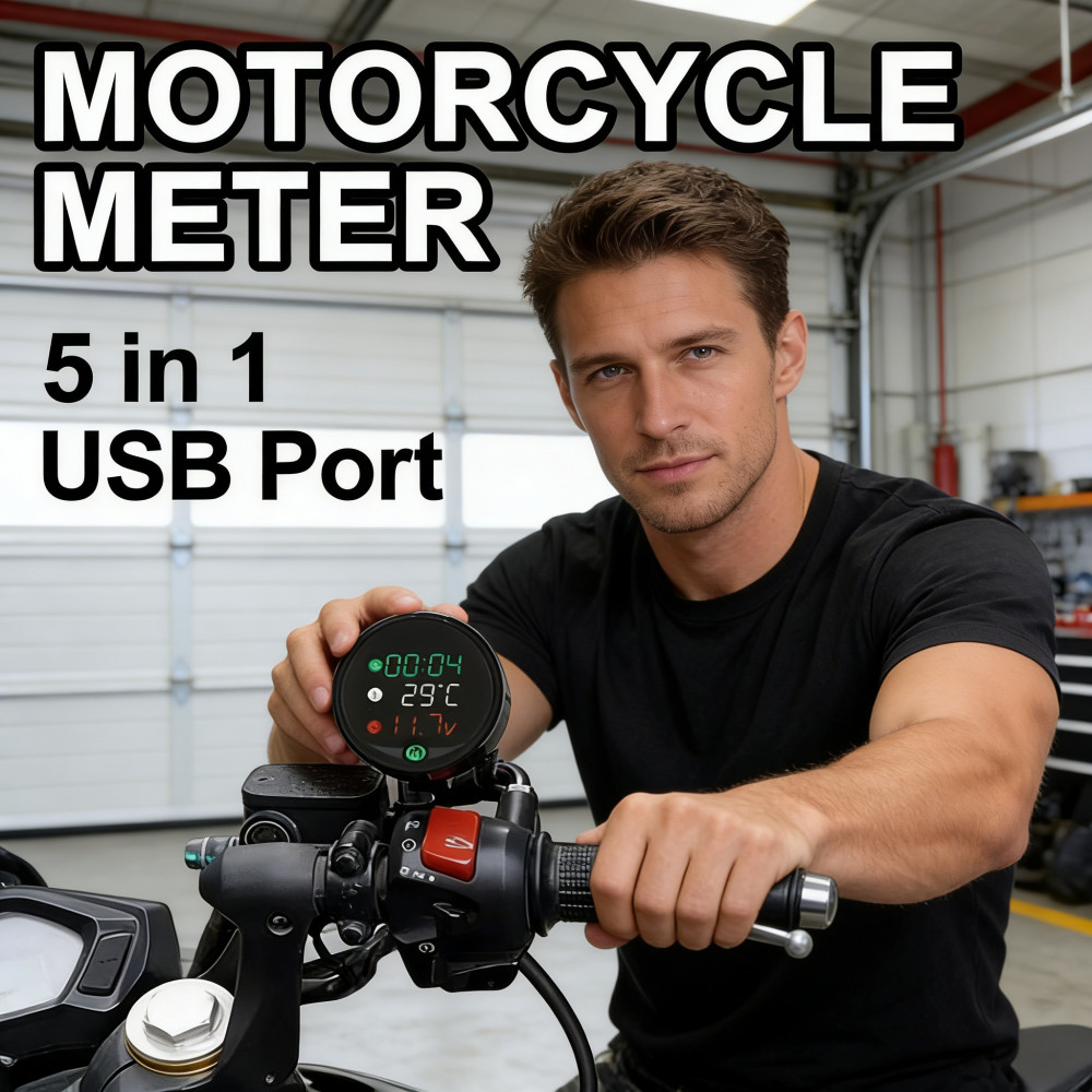 Jam Charger Aki Voltmeter Suhu Motor Sepeda Night Vision 5 in 1 Instrument Motorcycle Vision