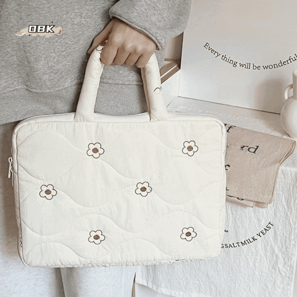 Single Shoulder Laptop Sleeve Cover Bag Solid Color Flower Quilting Computer Protective Case Korean 